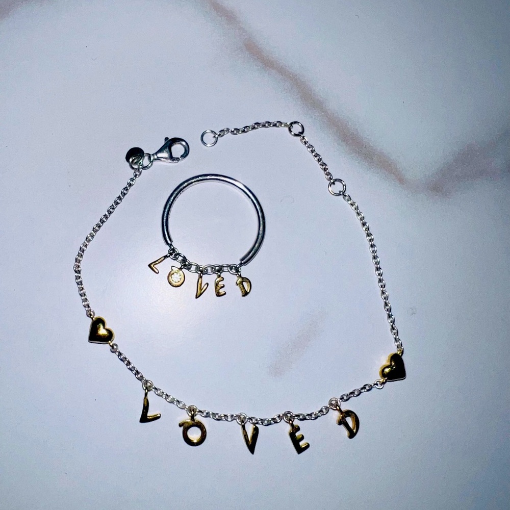 Pandora .925 Silver Loved bracelet and ring set like new!!